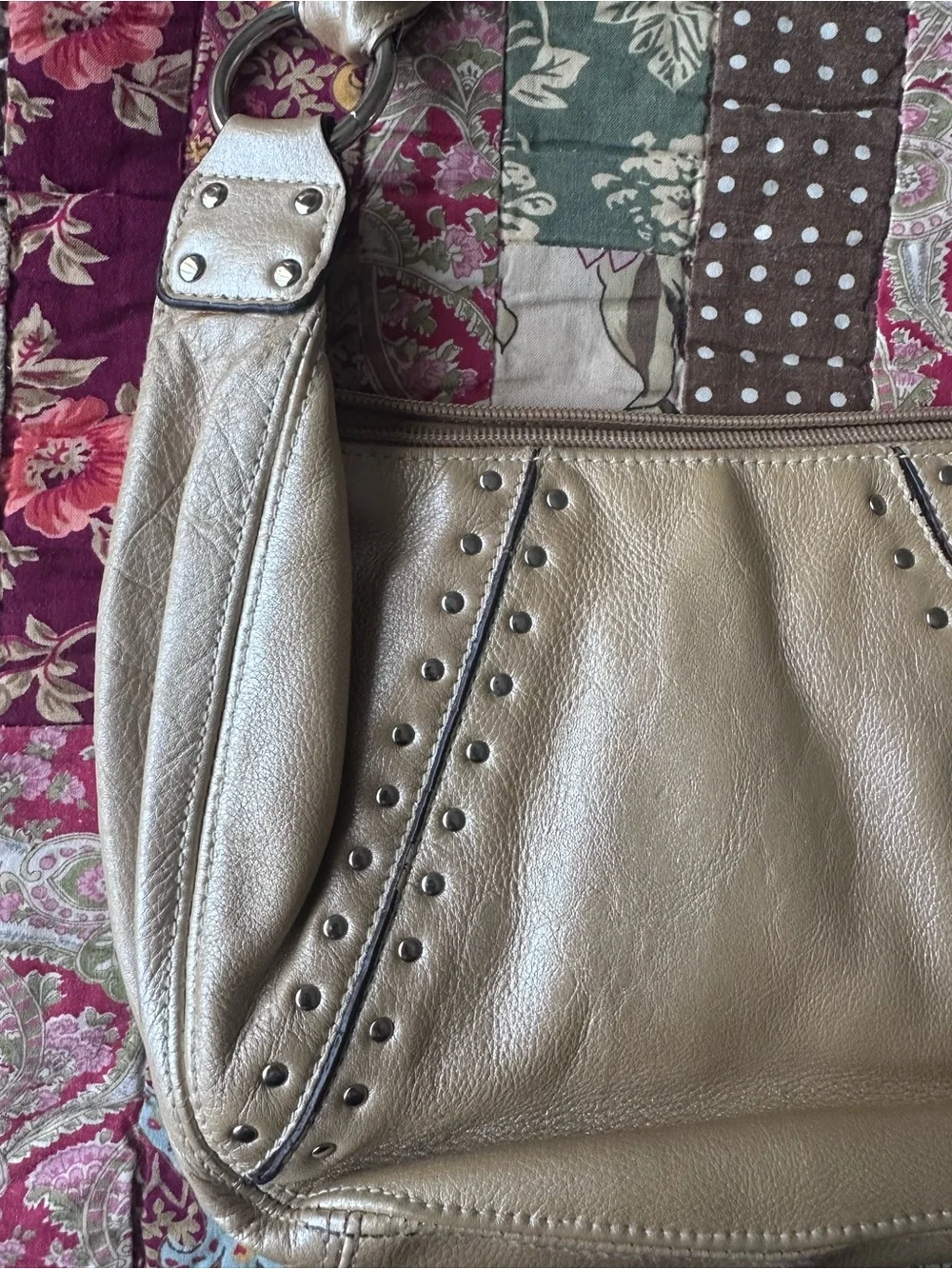 Metallic Gold Stud-Accent Women’s Hobo HandBag
